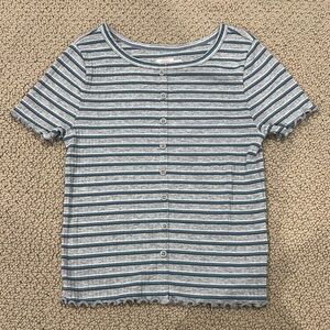 Wonder Nation Kids size Large(10-12) Gray with blue stripes crop top